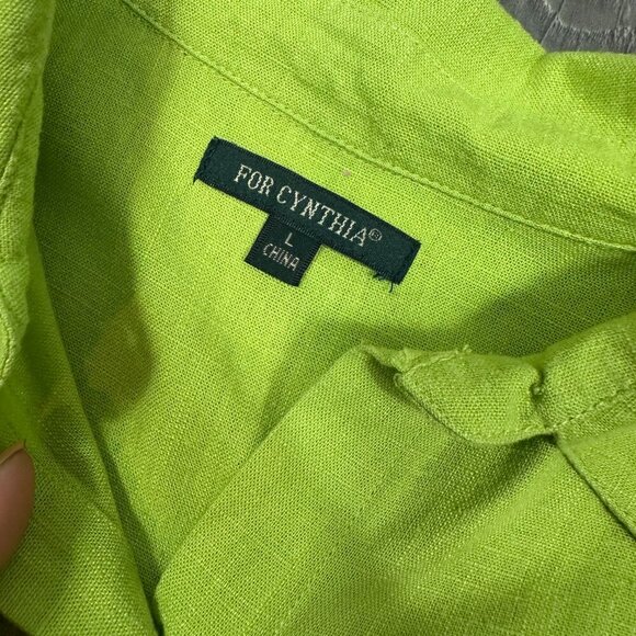 For Cynthia Green Linen Blend Tunic L Asymmetrical Button Down - Picture 4 of 7